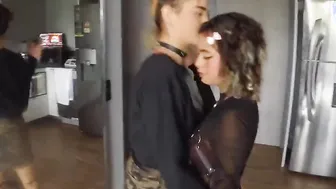 Deep Throating porn video – Two submissive kneeling gothic teen face plowed