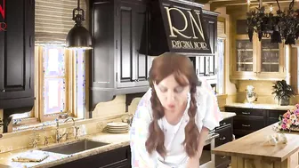 Cheerful maid without underwear eats a lot of bananas into