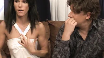 Blonde And Dark Haired Got Busy Fucking Inside A Three-Way With Cum Swapping
