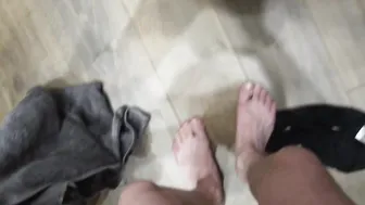 After fucking inside the restroom he ejaculates on her melons