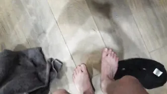 After fucking into the WC he ejaculates on her jugs