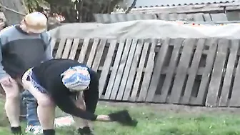 Outside sex with freaky mature blonde