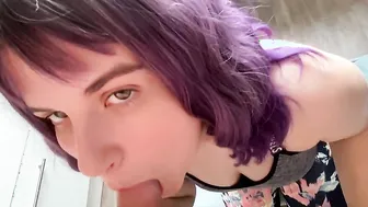 Purple haired 18 year old oral sex with cum into mouth