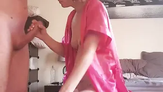 Smoking a cigarette inside the morning while giving a hand