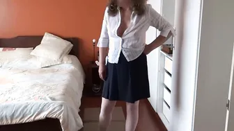 After work I come home with my boss and gotten ready to nailed tasty
