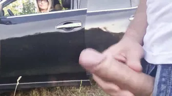 I pull out my dick on a beach area. This young woman who drives from this beach looks shocked by
