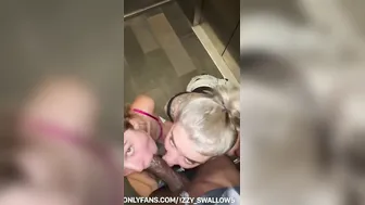 two WHITE GIRLS GIVES SLOPPY BJ INTO ELEVATOR