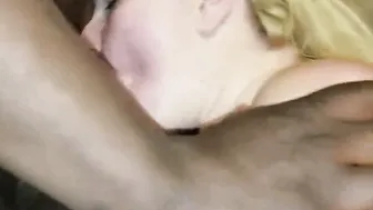 Blonde bbw eating a huge black cock