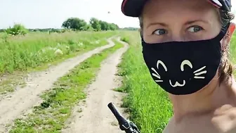 A sluts ride a bike completely nude