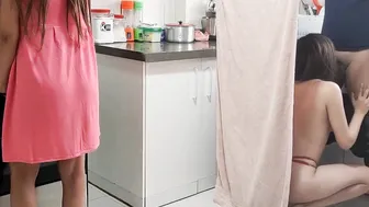 Fucking my StepCousin into the Kitchen but my StepAunt Discovers Us but since she is a Whore She Lets me