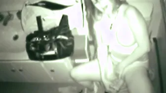 Blonde girl Fingering her pussy in comfort room