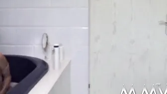 Trashy blondie enjoying pee