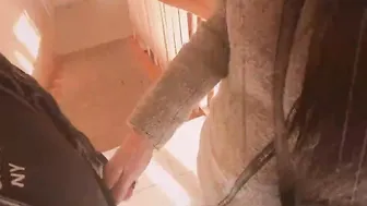 Risky Head On Stairs of The Mall
