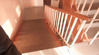 Risky Head On Stairs of The Mall