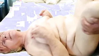 Granny swallowing milk and savoring how she likes to drink