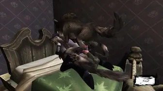 Monster Wolves Pounded a cunt with mouth on the Bed | 3d Monster Porno