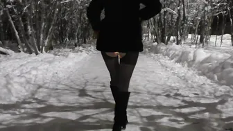 Outdoor Winter Walk Backlit into the Butt