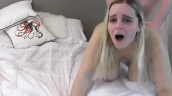 Chubby blonde chick with bushy twat gets nice cummed