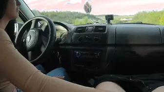 Outside Hand Job inside a Vehicle Next to the Road