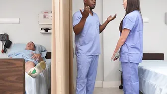 Stacked nurse Goddess Vivian Fox getting banged by coworker into front of hubby