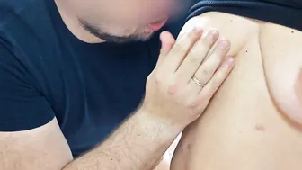 Mistress plays with my gigantic boobies and huge nipples. Beauty cougar with huge natural melons.
