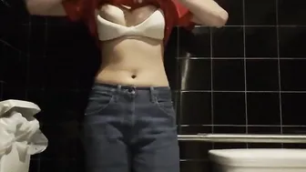 Waitress Makes Herself Cum Into Restaurant Restroom