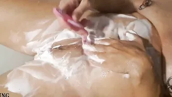 nippleringlover lusty mom shaving pierced snatch naked inside bathtub intense