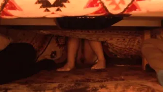 Secretly Having Fun Tricks Inside the Kotatsu. Her Bfs Friend Cuckolds