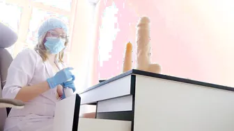 Turned On female doctor masturbates during break