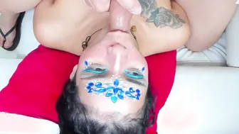 Skank accepts friends proposal and ends up with 3 big dicks inside her mouth