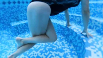 Crossed legs orgasm inside outside pool