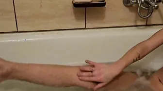 she massages her soak snatch and tiny boobs while taking a shower