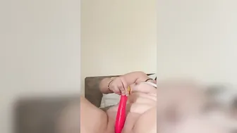 Chubby women plays with herself and licks all the cum off