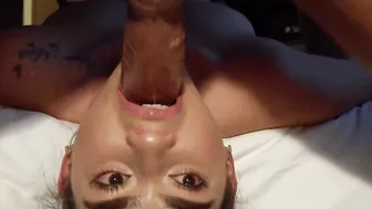 Hoe waits patiently to got her mouth full of cum after having face nailed so hard