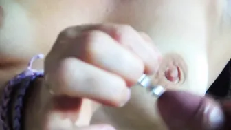 Urethral probing of a thick penis ended with a cummed
