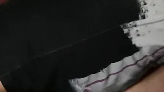 A dude empty his nuts on this blindfolded hoes twat