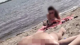 COCK FLASH ON BEACH - Little cock outside flashing