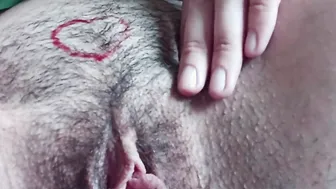 Draw on unshaved snatch and masturbate.
