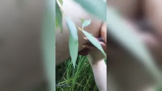 fucking my hubby with a big sex toy into the woods