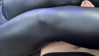 19 Year Old Toejob legjob into ebony shiny pants