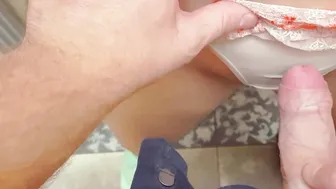 Stranger cum inside my underwear into restaurant bathroom