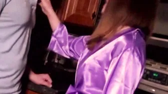 Bombshell Stepmom walks around with a open robe