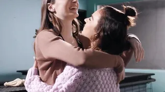 ADULT TIME - Dyke 19 Year Old Hazel Moore and Aria Valencia Try OUTSIDE SEX Into A Cafe