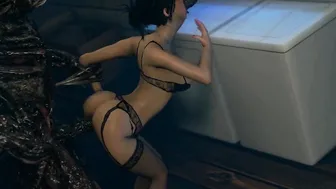 A monster with a very huge cock fucks a cunt with mouth inside tights and lingerie into anal