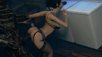 A monster with a very huge cock fucks a cunt with mouth inside tights and lingerie into anal