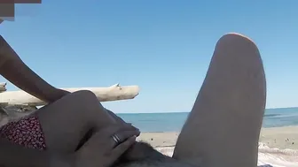 Risky Hand Job on the Canary Beach Almost caught - MissCreamy
