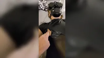 Double penetration with sex toy catsuit ball gag and scuba mask