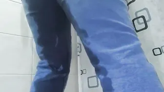 Pissing desperation wetting jeans