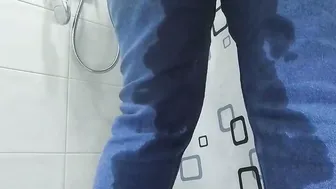 Pissing desperation wetting jeans