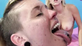 Double D Cup Brunette Sucks Cock Off Friend While Watching BF Get Fucked by Her Stepmom
